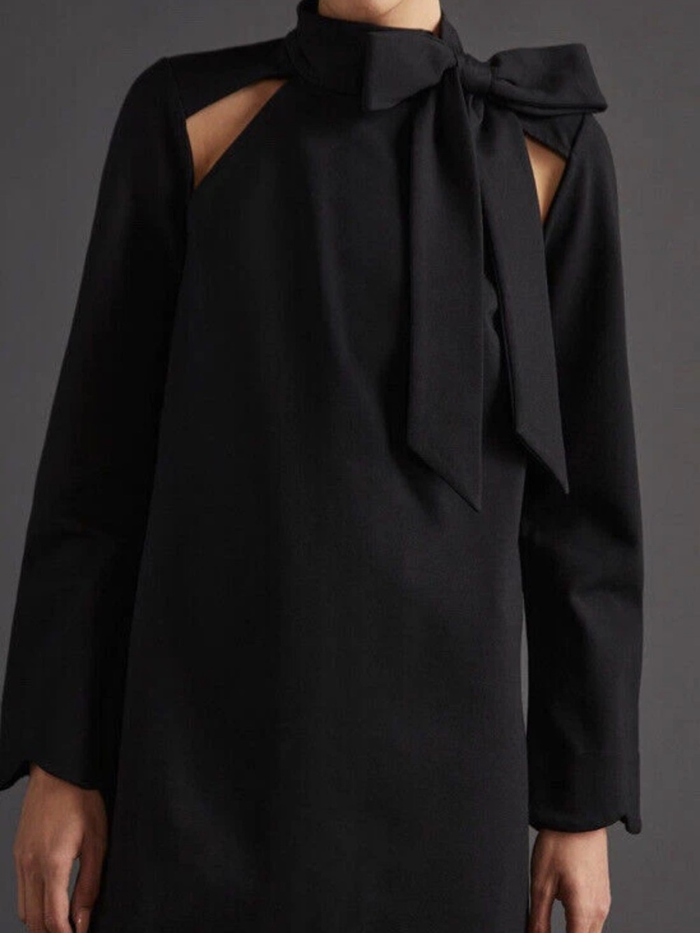 Anthropology Maeve Elegant Black Bow-Accent Long Sleeve Dress